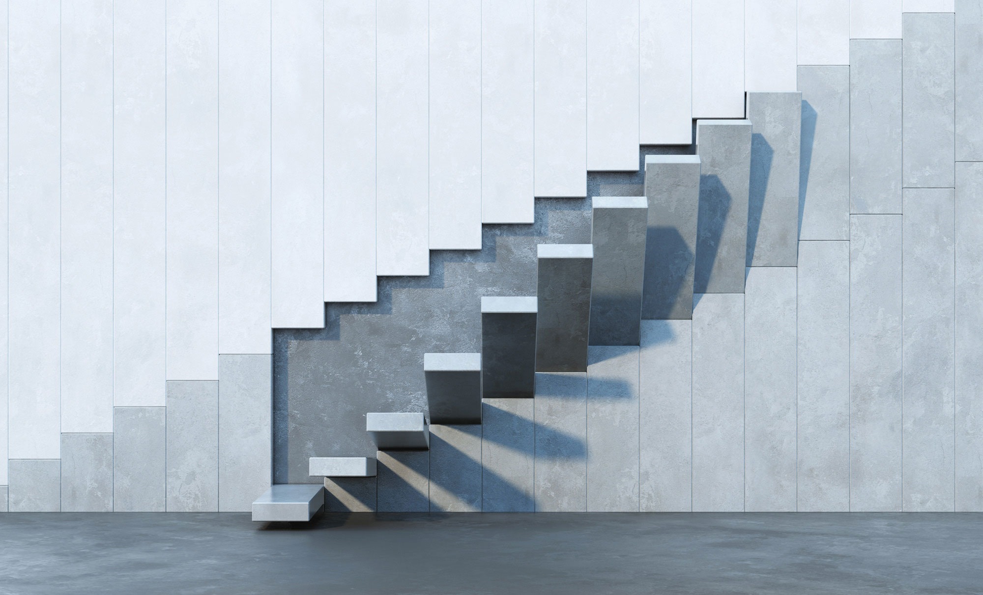 Floating staircase symbolizing progress through strategic space design in uncertain times